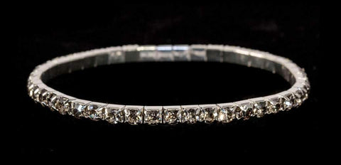 #11950 Single Row Stretch Rhinestone Bracelet - Velvet (Gray)  Silver