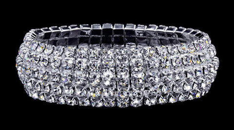 #16043 - 5 Row Domed Stretch Rhinestone Bracelet - Crystal Silver
