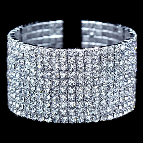 Bracelets #16513 - 10 Row Coil Rhinestone Cuff Bracelet