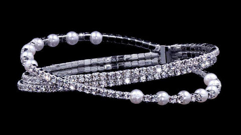 #16835 - Pearl Criss Cross Wraparound Bracelet Bracelets Rhinestone Jewelry Corporation