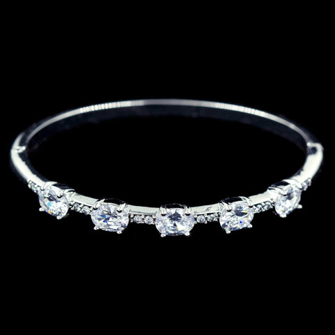 #17189 - Fancy CZ Oval Stone Hinged Bangle Bracelets Rhinestone Jewelry Corporation