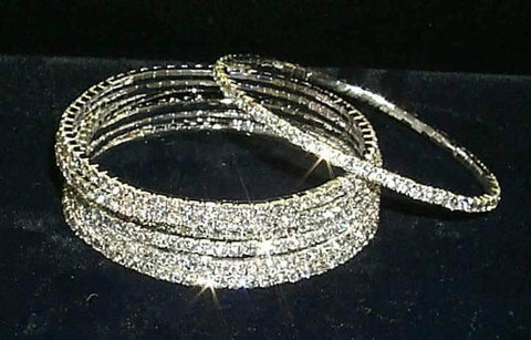 Bracelets Crystal Rhinestone Bangle - Single Row - Silver Plated