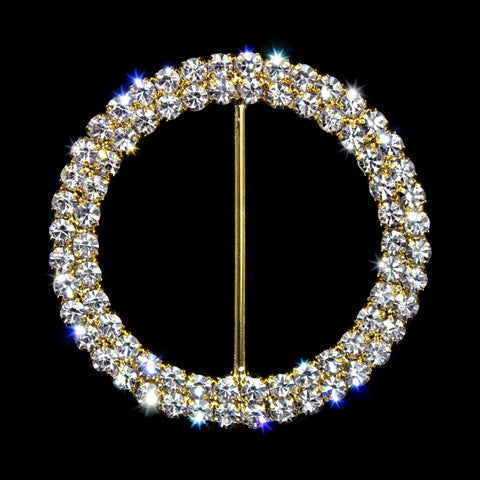#14580G - 2 Row 1.75" Round Buckle - Gold Buckles & Slides Rhinestone Jewelry Corporation