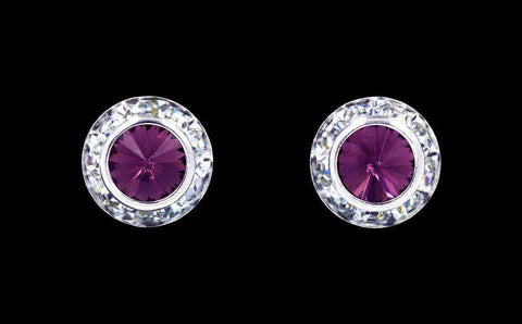 #12535 Amethyst 11mm Rondel with Rivoli Button Dance Earrings Earrings - Button Rhinestone Jewelry Corporation