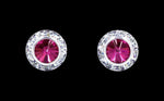 #12535 Fuschia 11mm Rondel with Rivoli Button Dance Earrings Earrings - Button Rhinestone Jewelry Corporation
