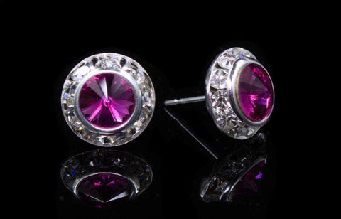 #12535 Fuschia 11mm Rondel with Rivoli Button Earrings (Limited Supply)