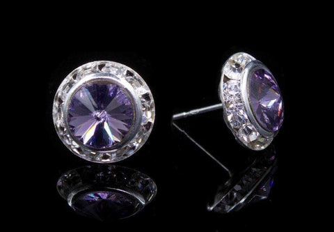 Earrings - Button #12535 Lavender 11mm Rondel with Rivoli Button Earrings