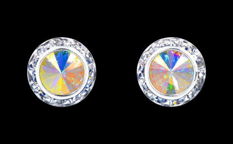 #12536 AB 13mm Rondel with Rivoli Button Dance Earrings Earrings - Button Rhinestone Jewelry Corporation