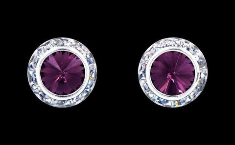 #12536 Amethyst 13mm Rondel with Rivoli Button Dance Earrings Earrings - Button Rhinestone Jewelry Corporation