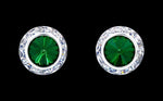 #12536 Emerald 13mm Rondel with Rivoli Button Earrings