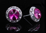 Earrings - Button #12536 Fuschia 13mm Rondel with Rivoli Button Earrings