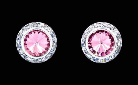 Earrings - Button #12536 Light Rose 13mm Rondel with Rivoli Button Earrings - CLIP