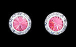 Earrings - Button #12536 Rose 13mm Rondel with Rivoli Button Earrings