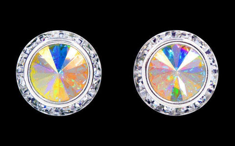 #12537 AB 16mm Rondel with Rivoli Button Dance Earrings Earrings - Button Rhinestone Jewelry Corporation