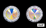 #12537 AB 16mm Rondel with Rivoli Button Dance Earrings - Clip Earrings - Button Rhinestone Jewelry Corporation