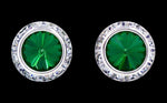 #12537 Emerald 16mm Rondel with Rivoli Button Earrings