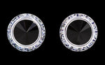 #12537 Jet 16mm Rondel with Rivoli Button Dance Earrings Earrings - Button Rhinestone Jewelry Corporation