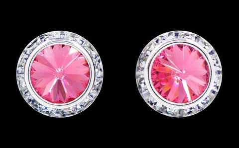 #12537 Rose 16mm Rondel with Rivoli Button Earrings Earrings - Button Rhinestone Jewelry Corporation