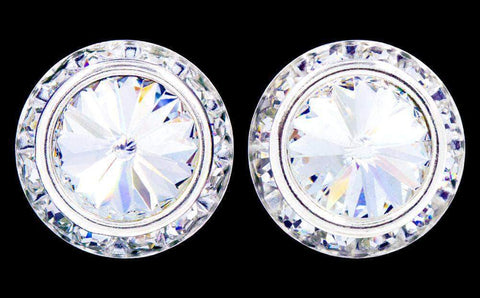 #14999 20mm Rondel with Rivoli Button Earrings Earrings - Button Rhinestone Jewelry Corporation