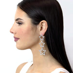 #11963 - Triple Star Drop Rhinestone Earrings Earrings - Dangle Rhinestone Jewelry Corporation