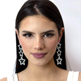 #11963 - Triple Star Drop Rhinestone Earrings Earrings - Dangle Rhinestone Jewelry Corporation