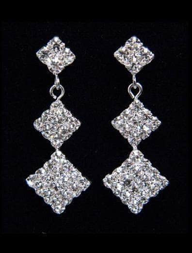 #13111 - Triple Diamond Drop Rhinestone Dangle Earrings Earrings - Dangle Rhinestone Jewelry Corporation