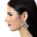 #15151 - Drop Diamond Cage Filled Earring Earrings - Dangle Rhinestone Jewelry Corporation