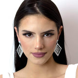 #15151 - Drop Diamond Hoop Cage Filled Earring Earrings - Dangle Rhinestone Jewelry Corporation