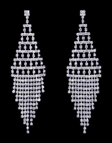 #17071 - Geometric Fringe Earrings - 3.75" Earrings - Dangle Rhinestone Jewelry Corporation