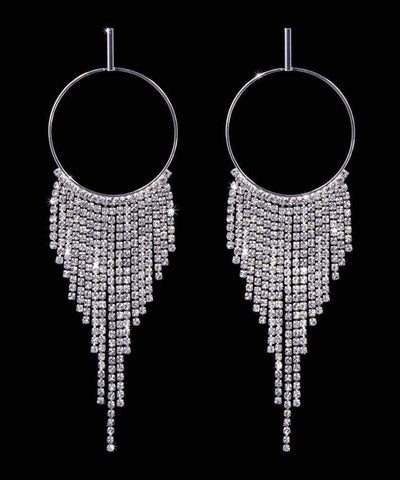 #17012 - Fringe Hoop Earrings - 5" Earrings - Hoop Rhinestone Jewelry Corporation