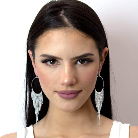 #17012 - Fringe Hoop Earrings - 5" Earrings - Hoop Rhinestone Jewelry Corporation