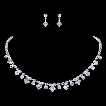 #12867 - Diamonds Necklace and Earring Set Necklace Sets - Low price Rhinestone Jewelry Corporation