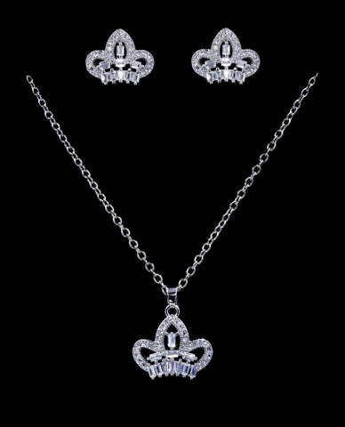 #16818 - CZ Crown Necklace and Earring Set (Limited Supply)