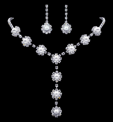 #16945 - Pearl Rosette Drop Necklace Set