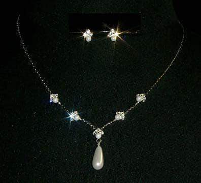 Pearl Drop Necklace and Earring Set #9614 - Main Image