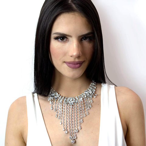 #16981 - Cascading Statement Choker Necklace Necklaces - Bibs Rhinestone Jewelry Corporation