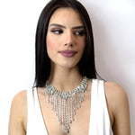 #16981 - Cascading Statement Choker Necklace Necklaces - Bibs Rhinestone Jewelry Corporation