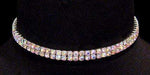 #12204ABS - 2 Row Stretch Rhinestone Necklace (Iridescent Stones)- AB Silver Necklaces - Collars Rhinestone Jewelry Corporation
