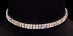 #12204ABS - 2 Row Stretch Rhinestone Necklace (Iridescent Stones)- AB Silver