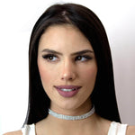 Necklaces - Collars #13332 - 3 Row Stretch Rhinestone Necklace - Clear Crystal Silver