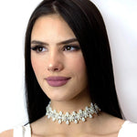 #16712 - Stretch Pearl Cluster Choker Necklaces - Collars Rhinestone Jewelry Corporation