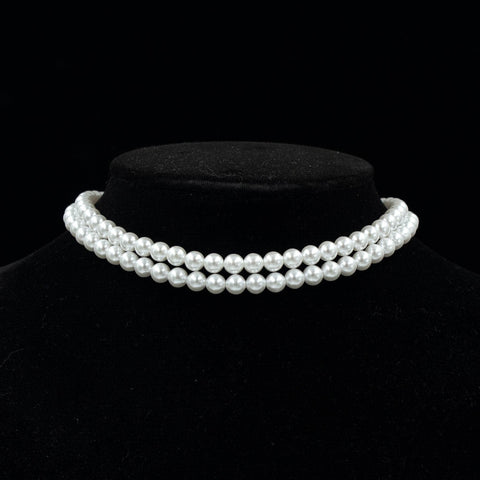 Pearl Neck & Ears #17351 - 2 Row 6mm White Simulated Pearl Necklace-11.5"-14.5" Adjustable Silver Hook Clasp (Limited Supply)