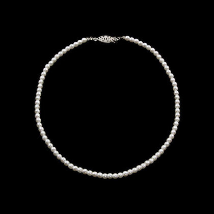 #9585-14 - 4mm Simulated White Pearl Necklace - 14" Pearl Neck & Ears Rhinestone Jewelry Corporation