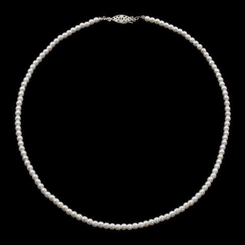 #9585-18 - 4mm Simulated White Pearl Necklace - 18" Pearl Neck & Ears Rhinestone Jewelry Corporation