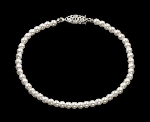 #9585-8 - 4mm Simulated White Pearl Bracelet - 8" Pearl Neck & Ears Rhinestone Jewelry Corporation