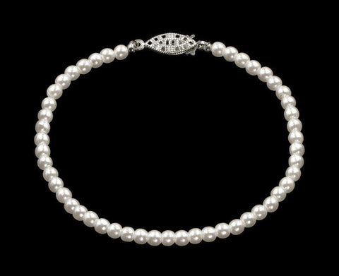 #9585-8 - 4mm Simulated White Pearl Bracelet - 8"