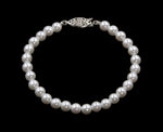 #9587-725 - 6mm Simulated White Pearl Bracelet - 7.25" Pearl Neck & Ears Rhinestone Jewelry Corporation