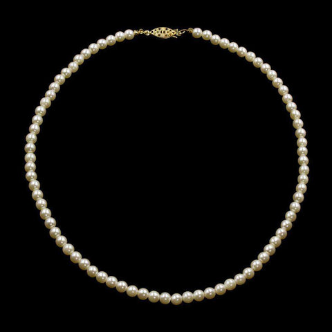 #9588-18 - 6mm Simulated Ivory Pearl Necklace - 18" Pearl Neck & Ears Rhinestone Jewelry Corporation