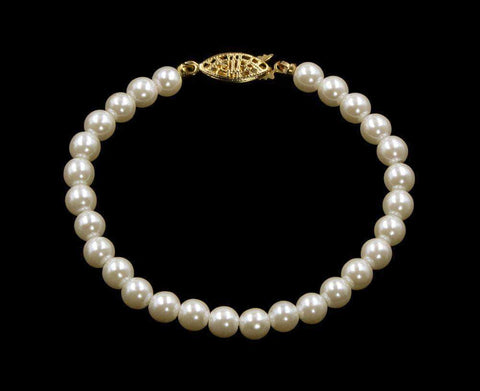 #9588-725 - 6mm Simulated Ivory Pearl Bracelet - 7.25" Pearl Neck & Ears Rhinestone Jewelry Corporation