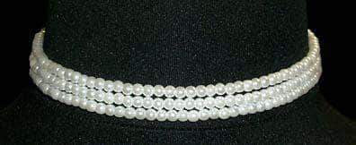 #9778 - 3 Row 4mm White Simulated Pearl Necklace-11.5"-14.75" Adjustable Pearl Neck & Ears Rhinestone Jewelry Corporation